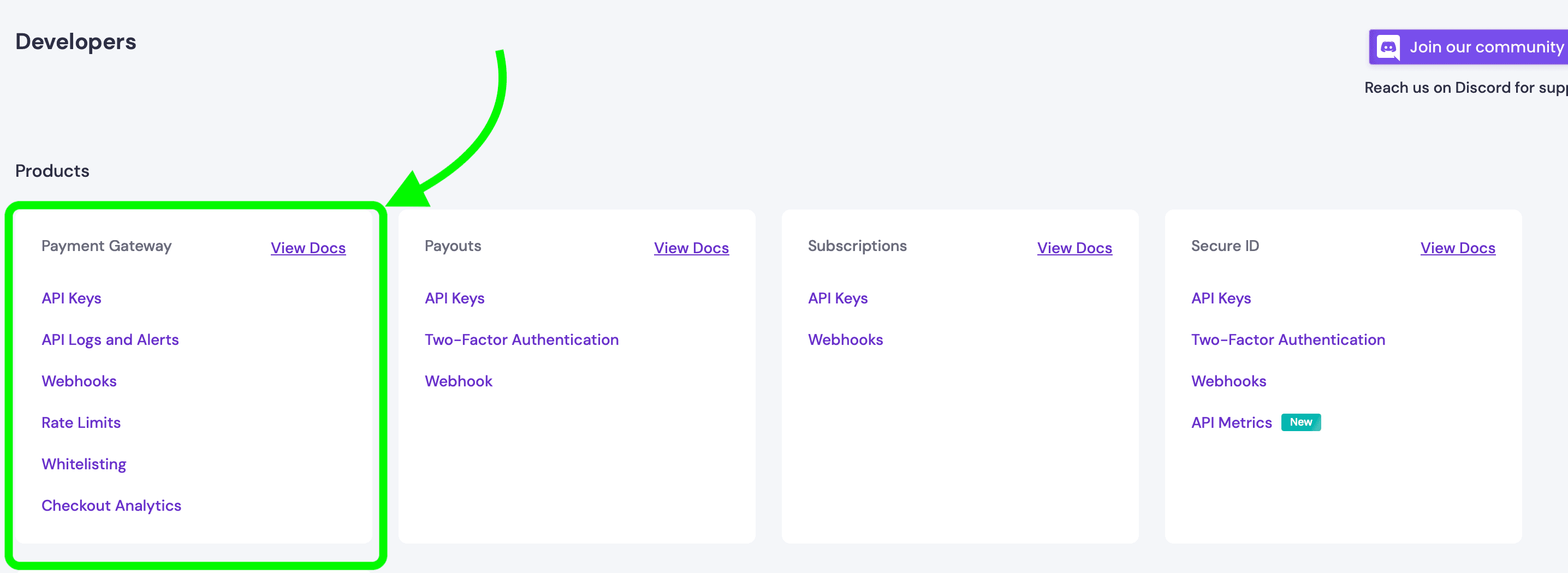 Cashfree Developers page