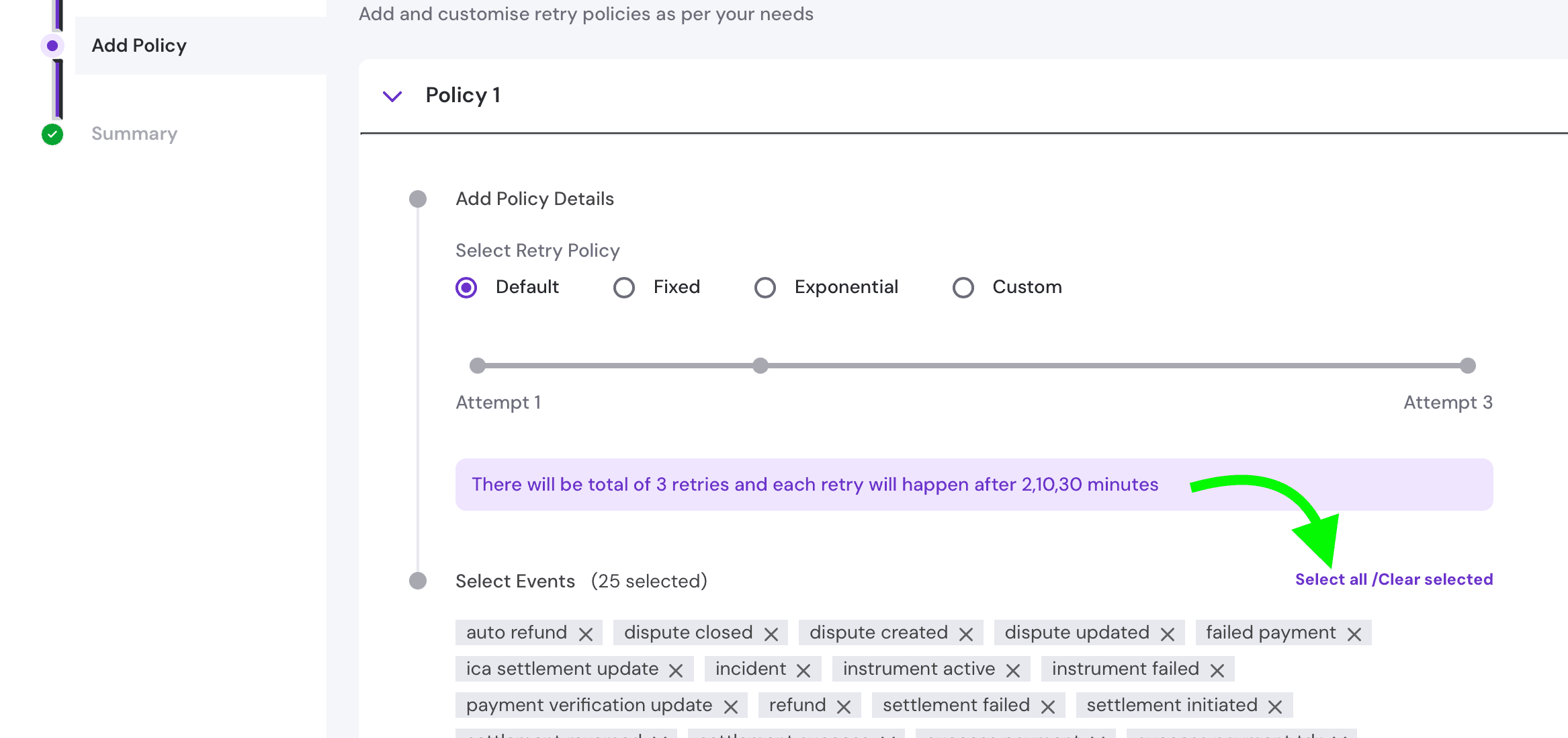 Cashfree webhook event selection