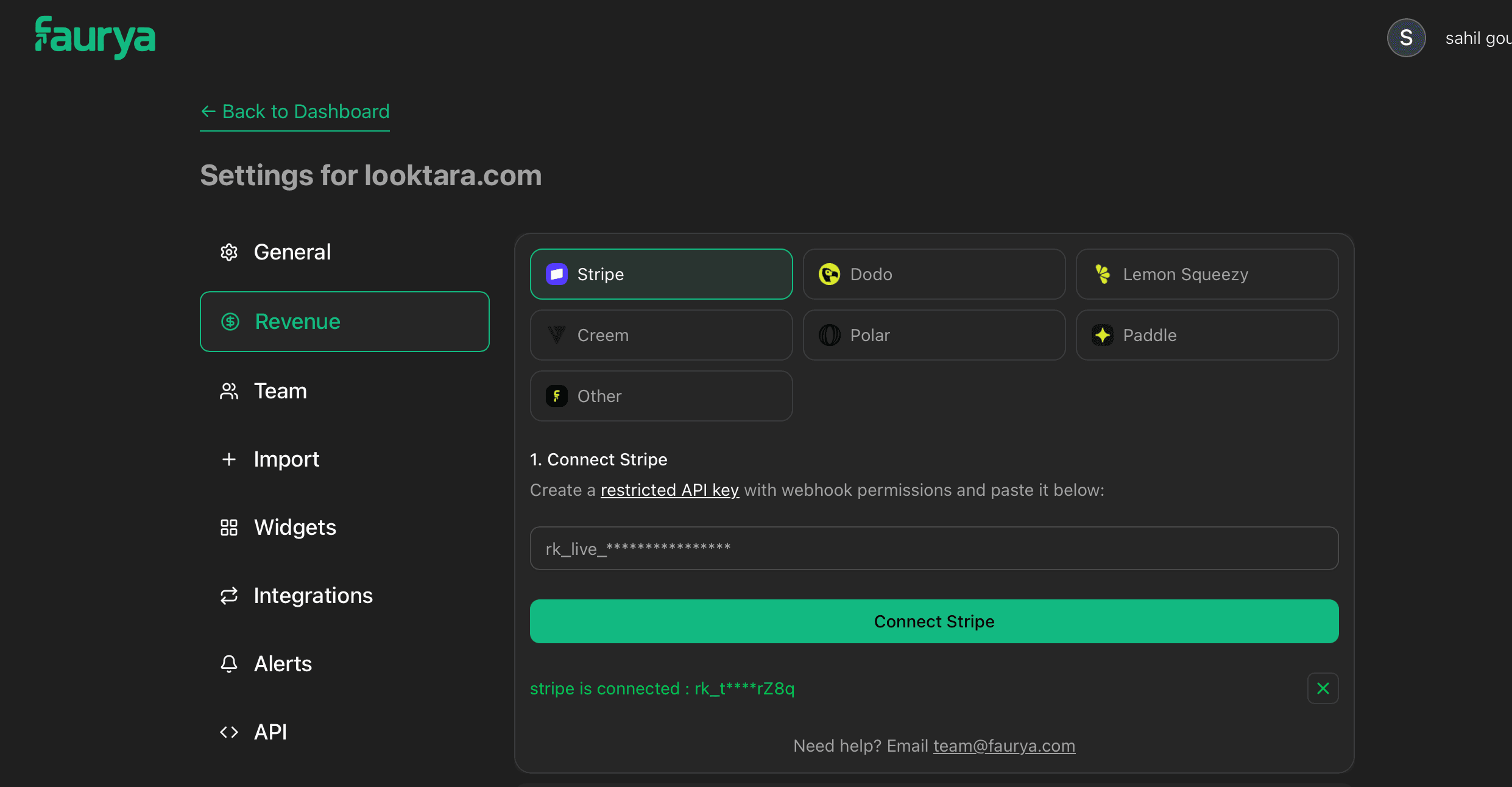 Revenue settings